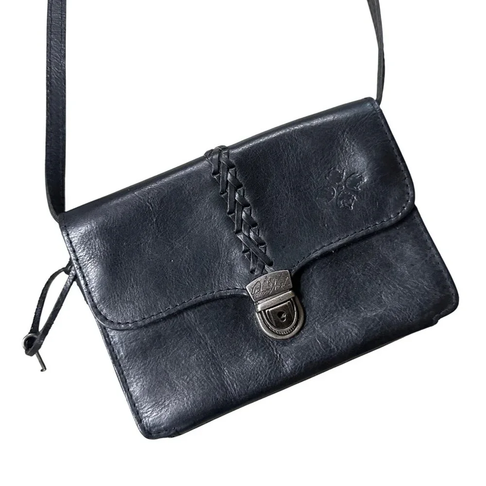 Patricia Nash Black Leather Crossbody Shoulder Bag Purse Removable Strap Clutch - Picture 1 of 14